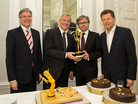 © ORF/Robert Schumann LH Peter Kaiser, Filmproduzent Klaus Graf, ORF GD Alexander Wrabetz, LR Wolfgang Waldner,