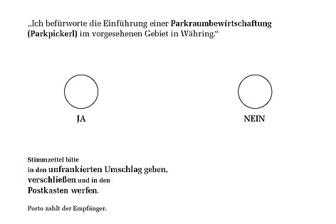 © Bezirksvorstehung Währing Stimmzettel zum Parkpickerl