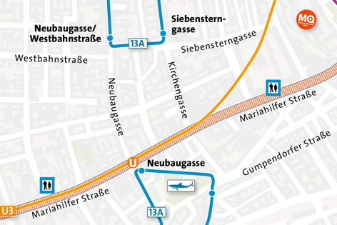 © Grafik: Wiener Linien Stadtplan mit getrennter 13A-Linienführung