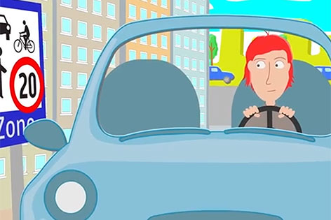 Comic, Frau in Auto