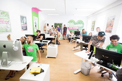 Blick in die Räumlichkeiten der Wahlkampfzentrale der Grünen Wien