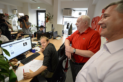 Wiens SPÖ-Chef und Bürgermeister, Michael Häupl (l.) und Landesparteisekretär Georg Niedermühlbichler im Rahmen der Präsentation der Wahlkampfzentrale der Wiener SPÖ