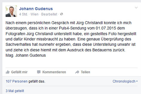 © Screenshot Facebook Gudenus-Kommentar